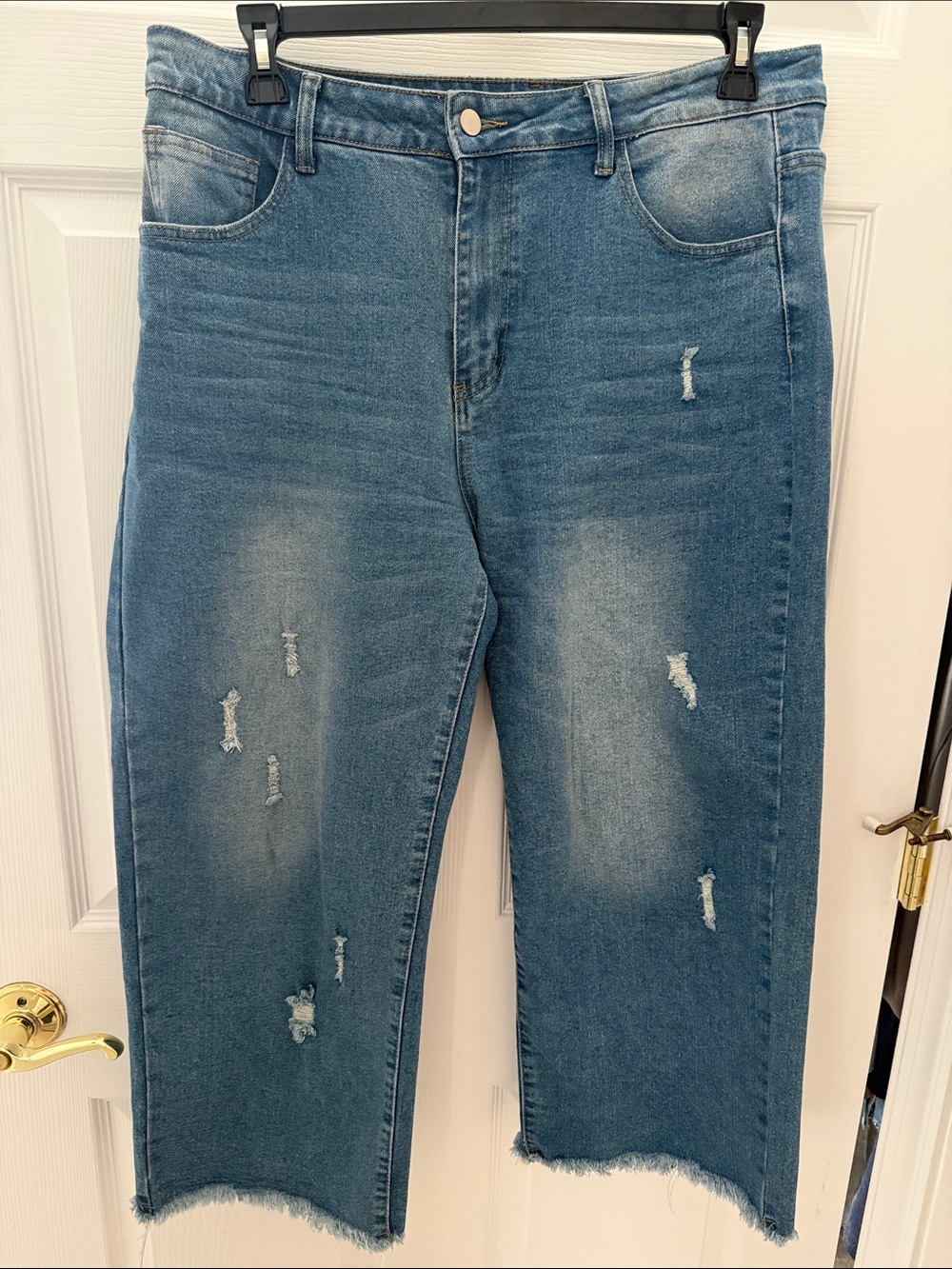 Women's Straight Leg Distressed Blue Jeans